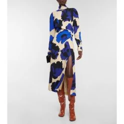 Dries Van Noten Floral Ruched Jacquard Midi Dress