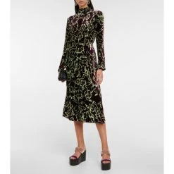 Dries Van Noten Printed Velvet Midi Skirt